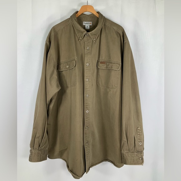 Carhartt Heavyweight Long Sleeve Khaki Tan Brown Tradesman Work Shirt Size 3XL - Picture 9 of 9